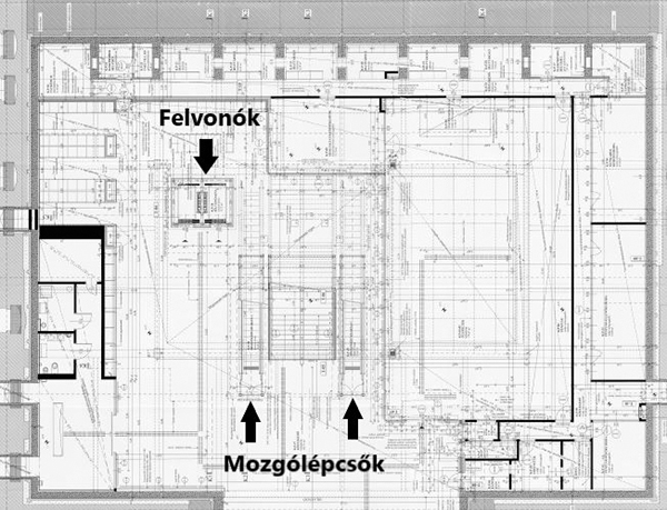 1. ábra. A felvonók és mozgólépcsők elhelyezkedése