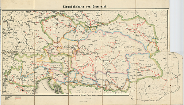 1. ábra. Az Osztrák–Magyar Monarchia vasúttérképe 1858-ban (Forrás: https://maps.hungaricana.hu/hu/HTITerkeptar/2301)