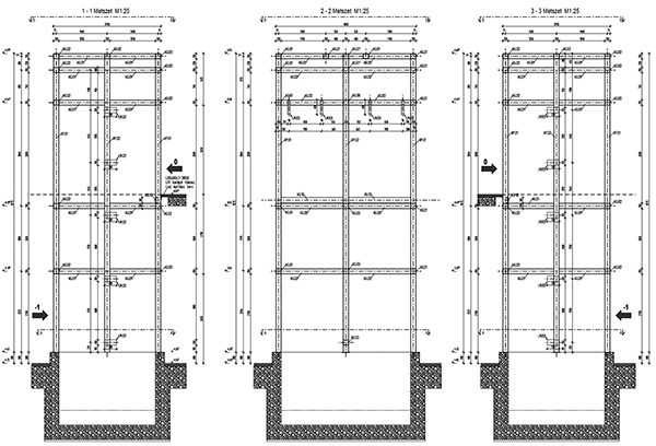 3. ábra. Felvonótorony acél vázszerkezeti terve